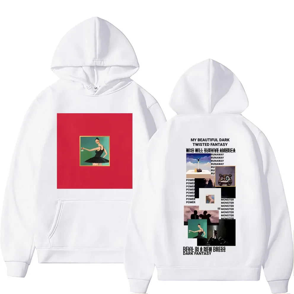 Rapper Kanye West My Beautiful Dark Twisted Fantasy Cover Hoodie Men Hip Hop Casual Hoodies Donda The College Dropout Sweatshirt