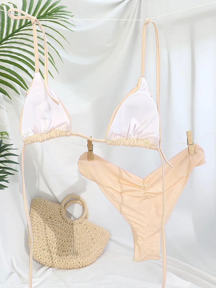 Miyouj New Swimsuit Solid Color Bikinis 2026 Two Piece Suit Women Swimwear Bandage Bathsuit Low Waist Bathwear Triangle Biquini