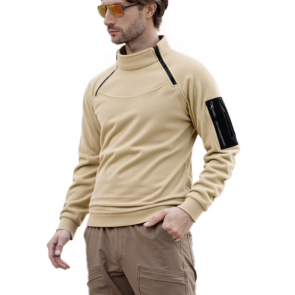 Men's Long Sleeve Tactical Hoodies Military Outdoor Pullover Zippers Pullover Fleece Windproof Thermal for Hiking Camping Army