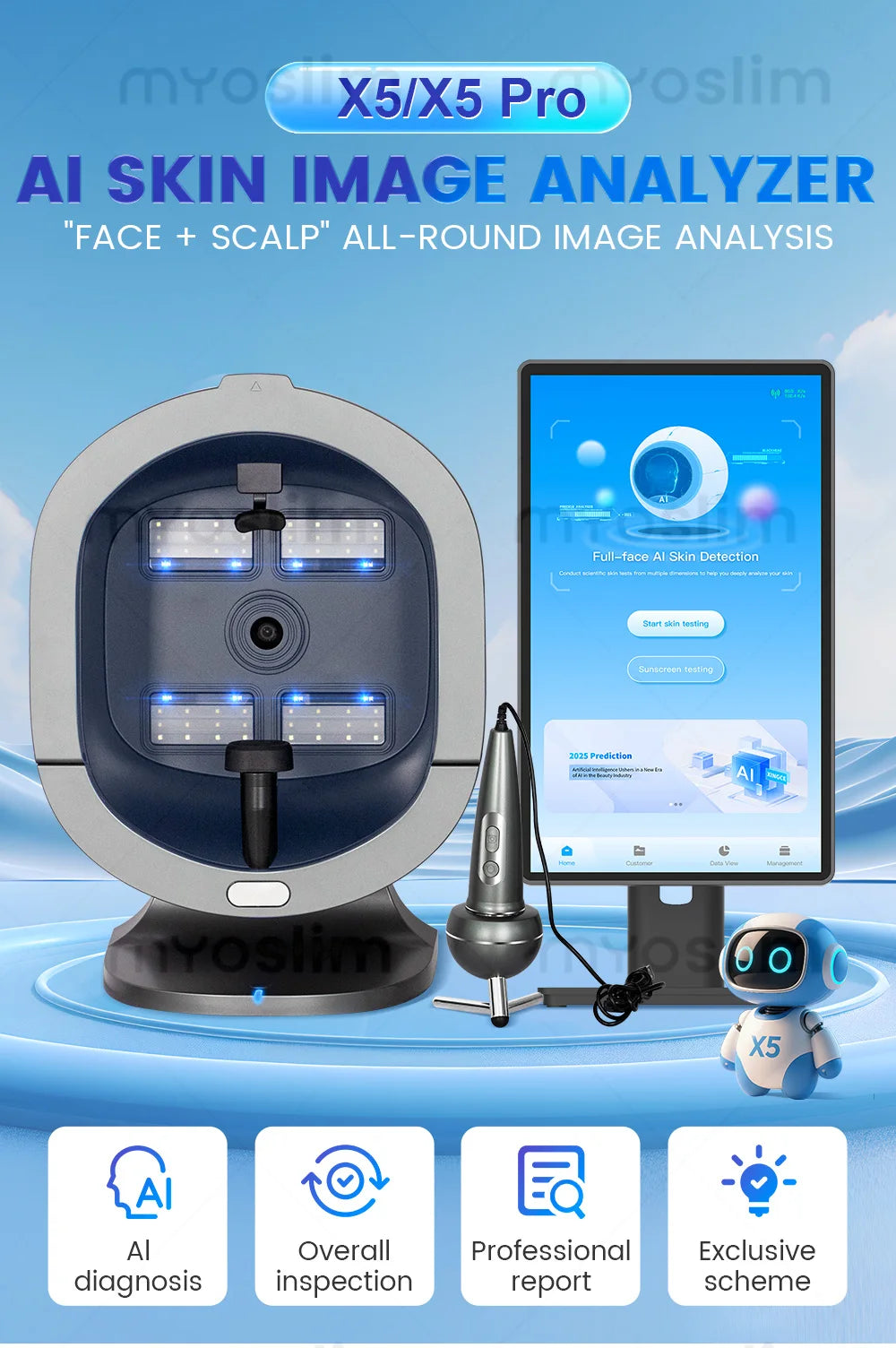 X5/X5 Pro AI Skin Image Analya Intelligence Deep Facial Skin Analysis Detector Follicle Testing Skin Analysis Magnifier