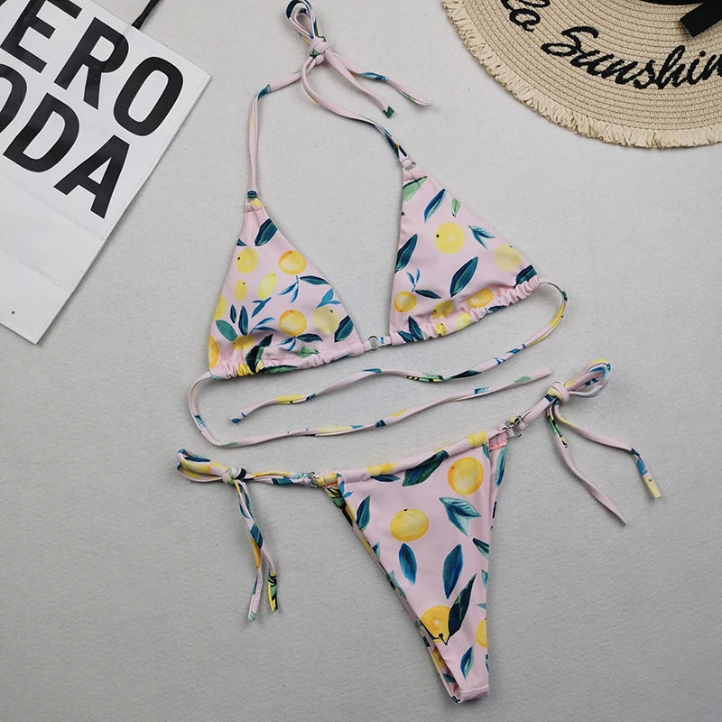 Brazilian Sexy Micro Mini Thong Bikini Set String Bandage Swimwear Women Beachwear Backless Swimsuit Triangle Push Up Biqiuni