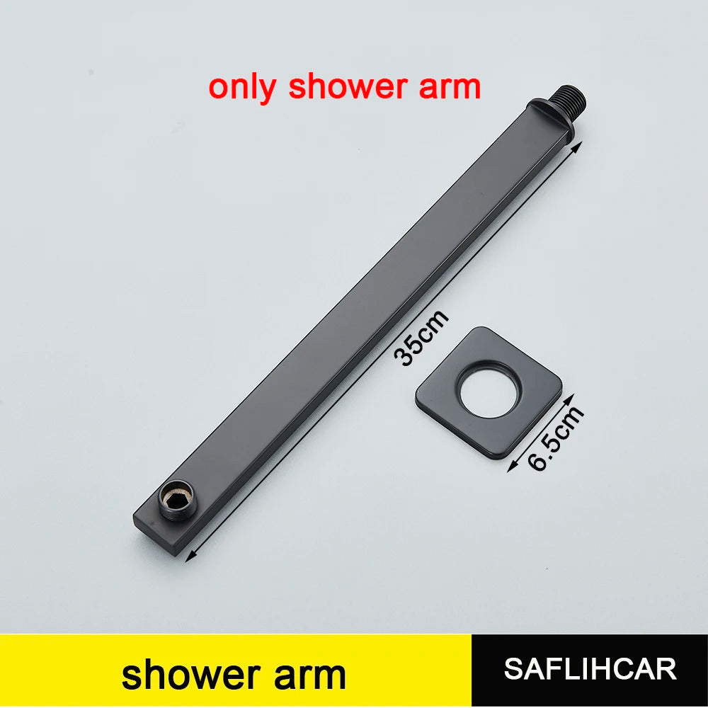 Stainless Steel Black Shower Head 8/10/12 Inch Chrome Rainfall Bath Head Wall Mounted Bathroom Accessories