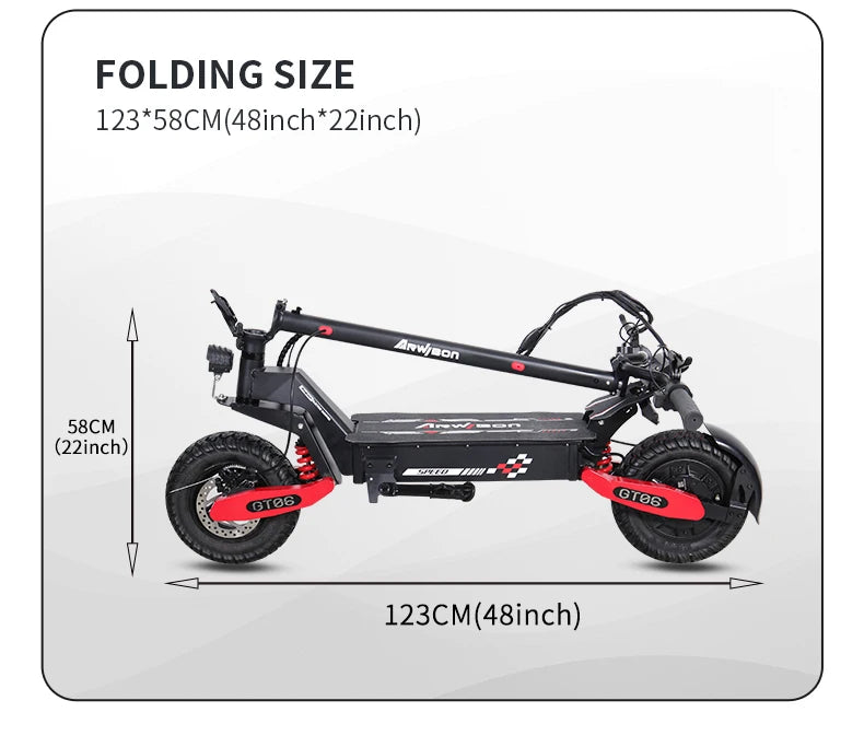 Arwibon GT06Plus Adult Electric Scooter,Speed up to 35MPH, 52V23.4AH ,11 Inch Off-Road Tires, Foldable Sports Commuter E-Scooter