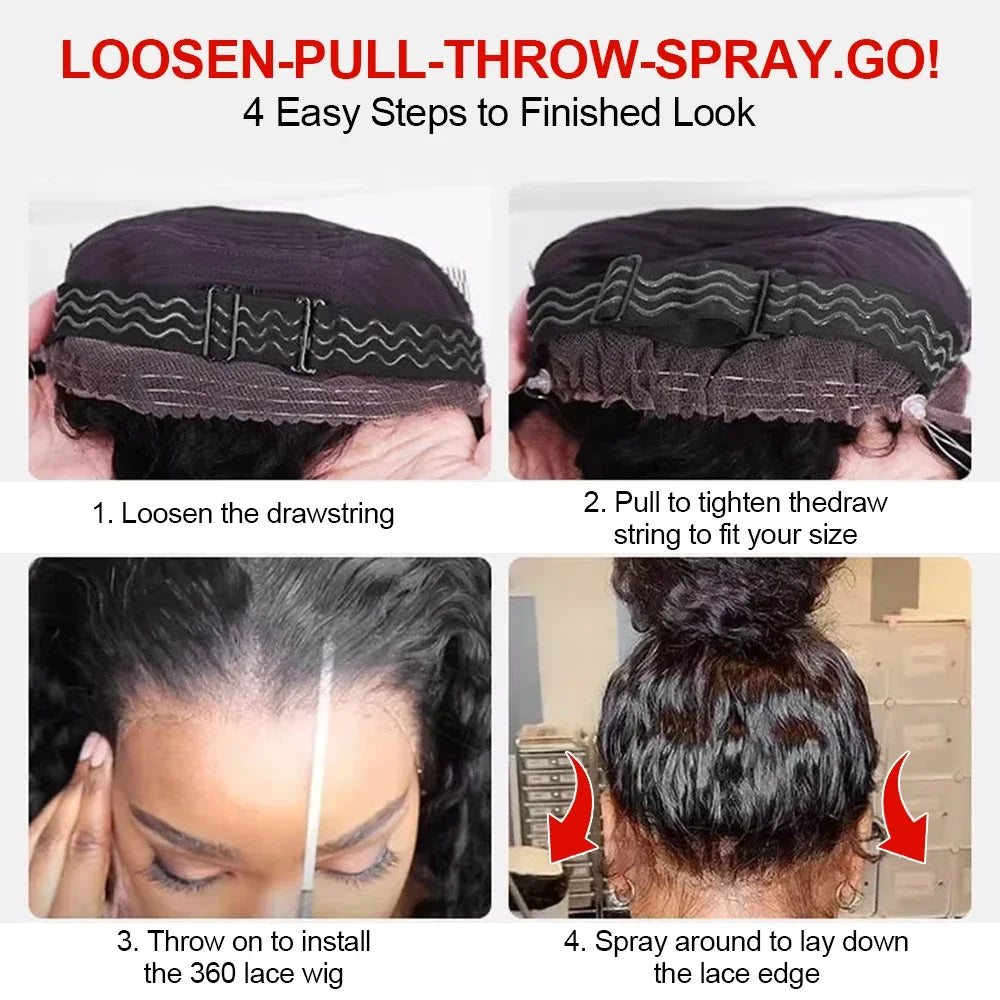 Deep Wave 360 Lace Front Wigs Human Hair Curly HD Full Lace Front Wigs Human Hair Pre Plucked With Drawstring 180 Density 30Inch