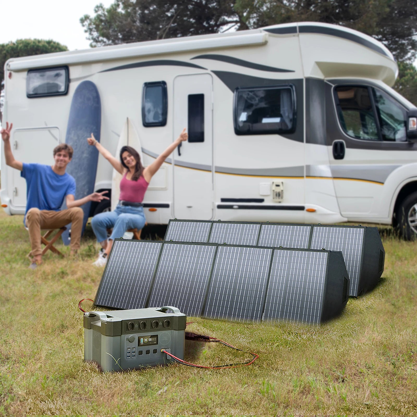 ALLPOWERS Powerstation 2400W Mobile Energy Storage Power Supply With 18V Solarpanel, 4x2400W AC Outlet,30A RV Plug,UPS Function