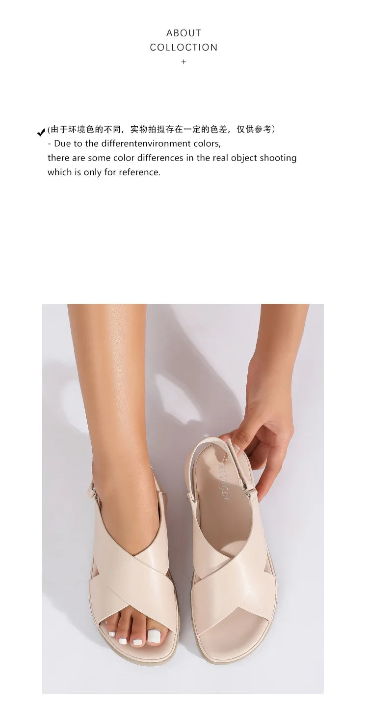 Summer Designer Simple Elegant Women's Sandals Flat Heel Soft Bottom Cross Soft Surface Anti slip Lightweight Casual big size