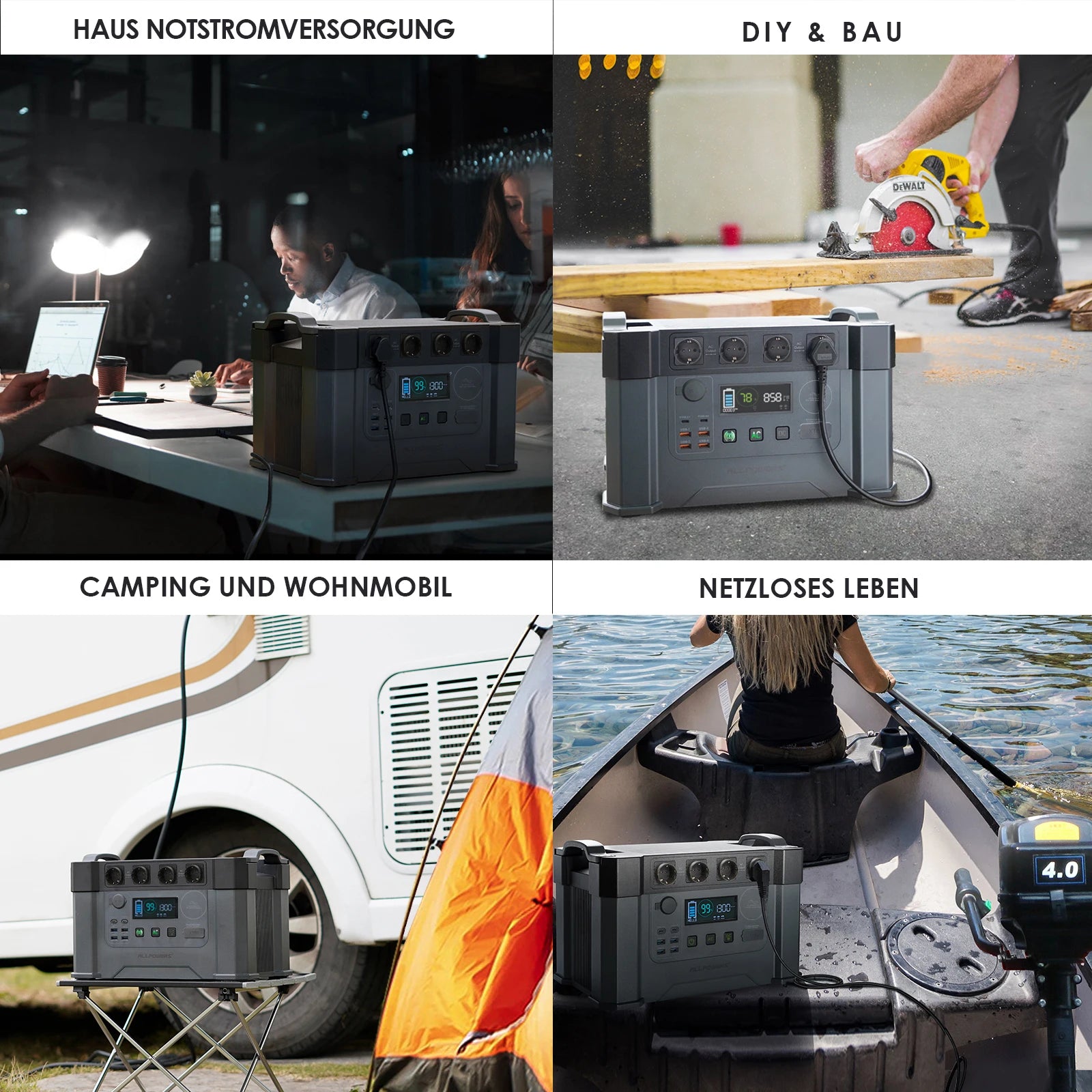 ALLPOWERS Powerstation 2400W Mobile Energy Storage Power Supply With 18V Solarpanel, 4x2400W AC Outlet,30A RV Plug,UPS Function