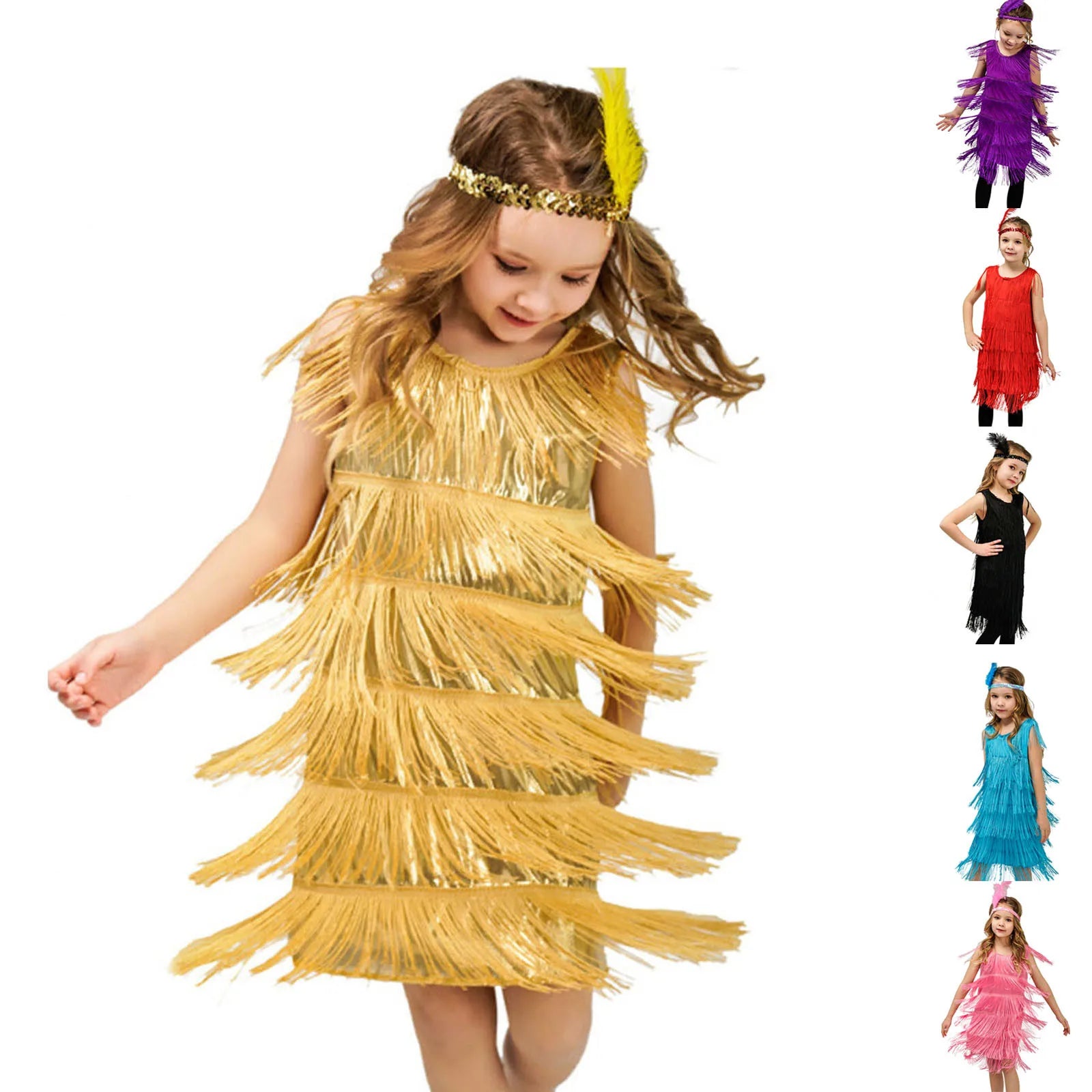 Summer Clothes Fashion Girls Flapper Dress Sequins Fringe Latin Dance Dress Tassel Tango Dress Ballroom Children's Fashion Dress