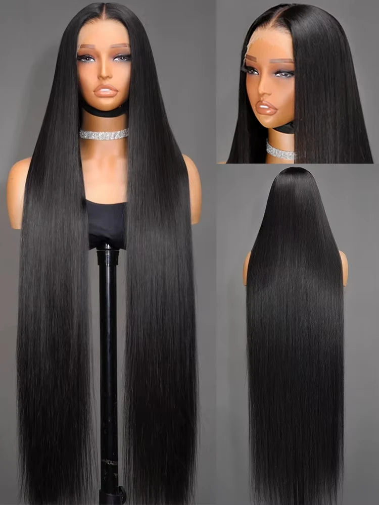 Mossily Bone Straight Wigs Human Hair 13x6 HD Lace Frontal Wig 40 42 Inch 100% Raw Hair Remy 5x5 Closure Glueless Natural Black