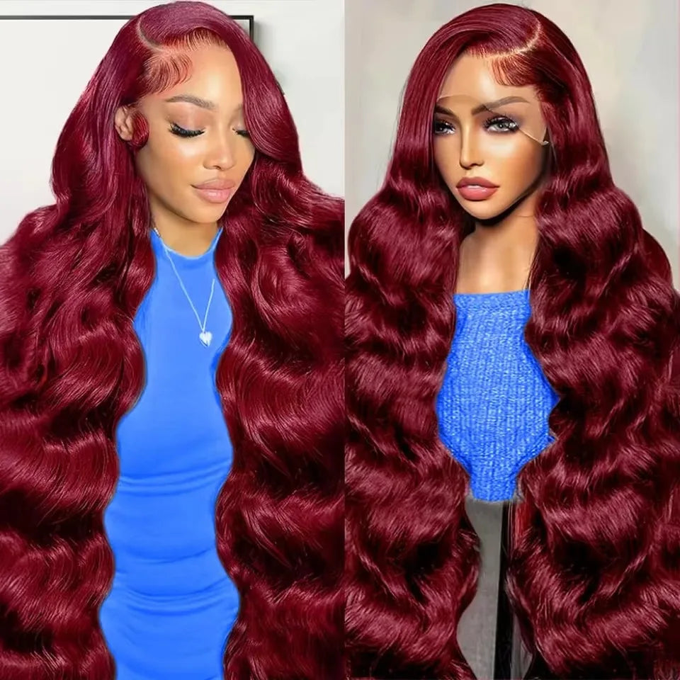 13x6 HD Lace Frontal Human Hair Wig 13x4 Lace Front Wigs Human Hair Brazilian Lace Wigs 99j Body Wave 200 Density Burgundy 5×5
