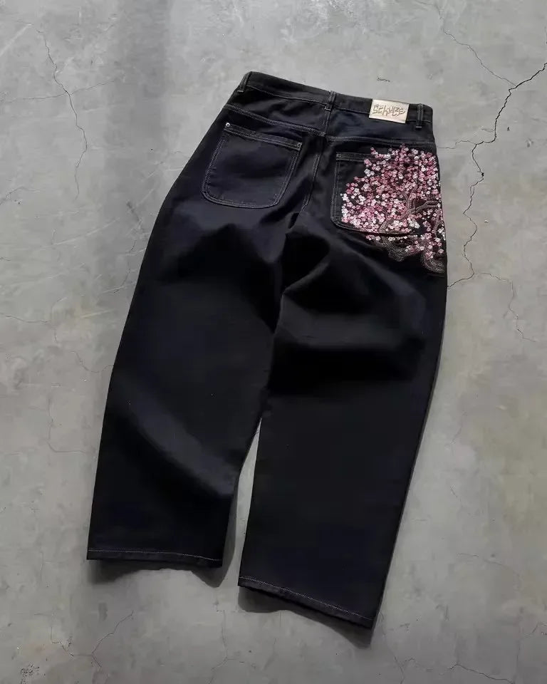 2026 Hip-hop gold coin jeans Y2K retro low waist wide leg zipper pants y2k clothing men's fashion embroidered loose jeans