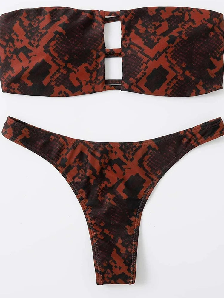 Sexy Snake Print Bikini 2023 WomenBandeau Swimsuit Swimwear Female 2 Pieces Bikinis Sets Thong Bathing Suit Brazilian Beach Wear