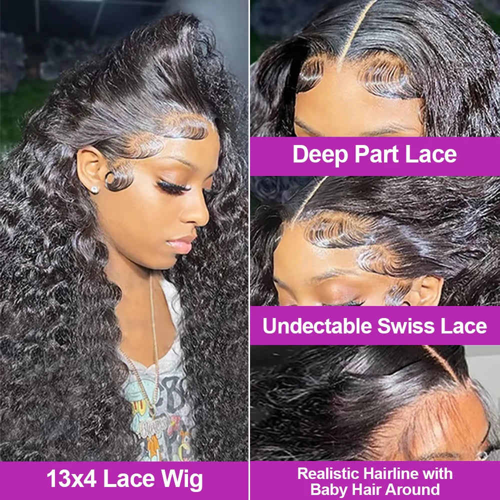 40 46 Inch 13x6 Hd Loose Deep Wave Lace Frontal Wig Brazilian 13x4 360 Full Water Curly Human Hair Wigs For Women 300% Density