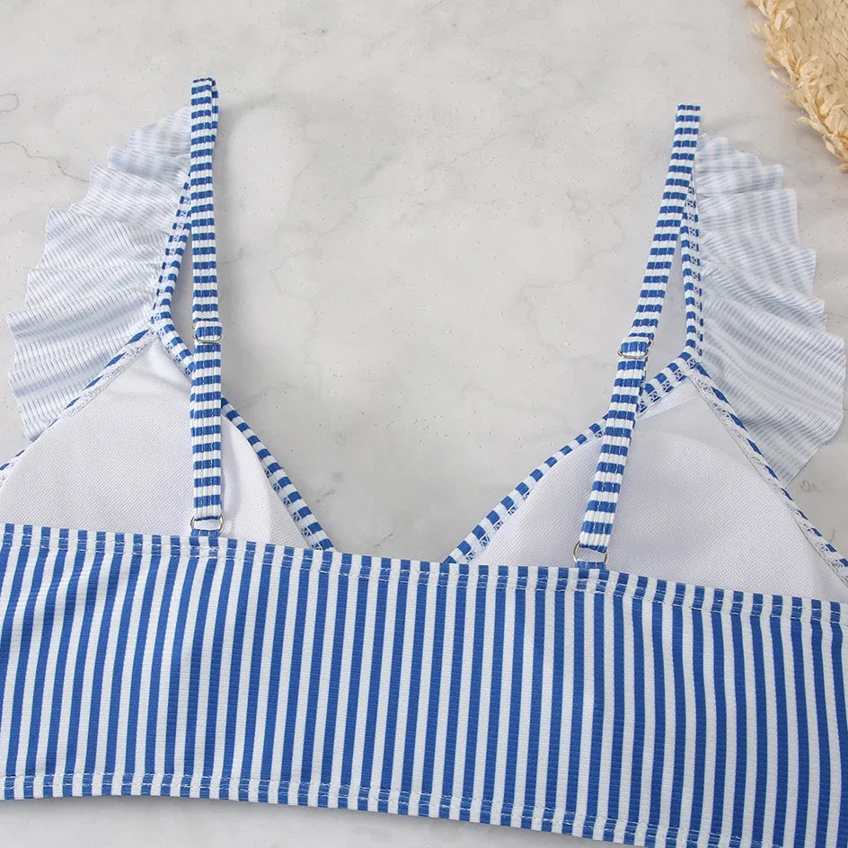 Sexy Striped Ruffle Bikini Swimsuit Women 2025 Two-piece Swimwear High Waisted Bikinis Sets Female Bathing Suit Push Up Monokini