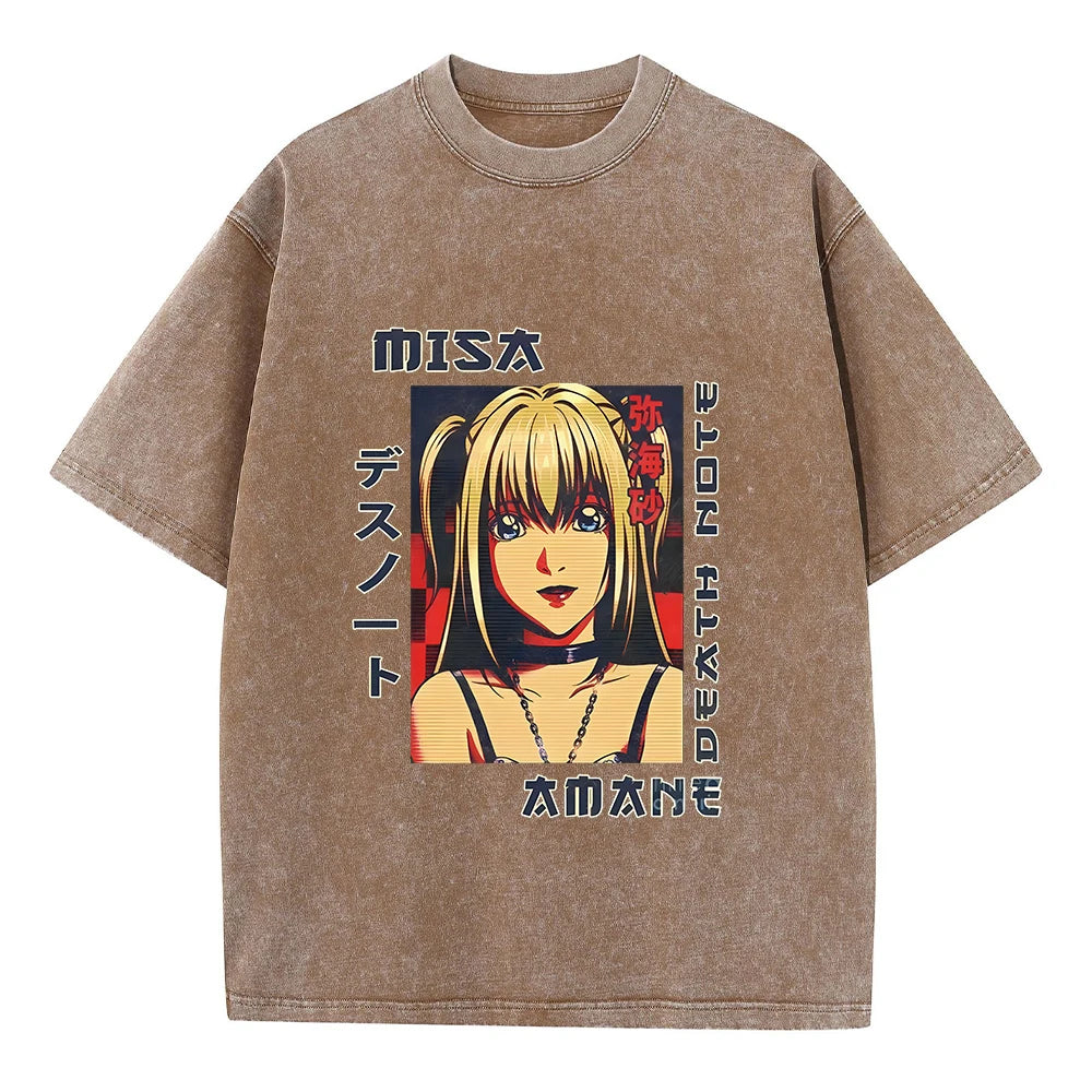 Hip Hop Men Streetwear Vintage Washed T-Shirt Anime Graphic T Shirt Men Harajuku Cotton Casual Short Sleeve Loose Vintage Tops