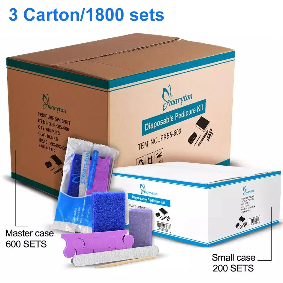 600 Sets/Carton Disposable 5Pcs Pedicure Sets Nail Art Sanding Sandpaper Wooden Nail File Kits Tools Set