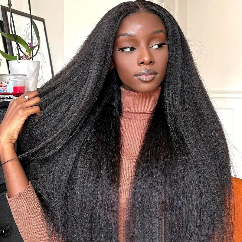V Part Kinky Straight Human Hair Wig 250% Density for Women Upgrade U part Wig No Leave Out V Shape Clip in Half Wigs No Glue