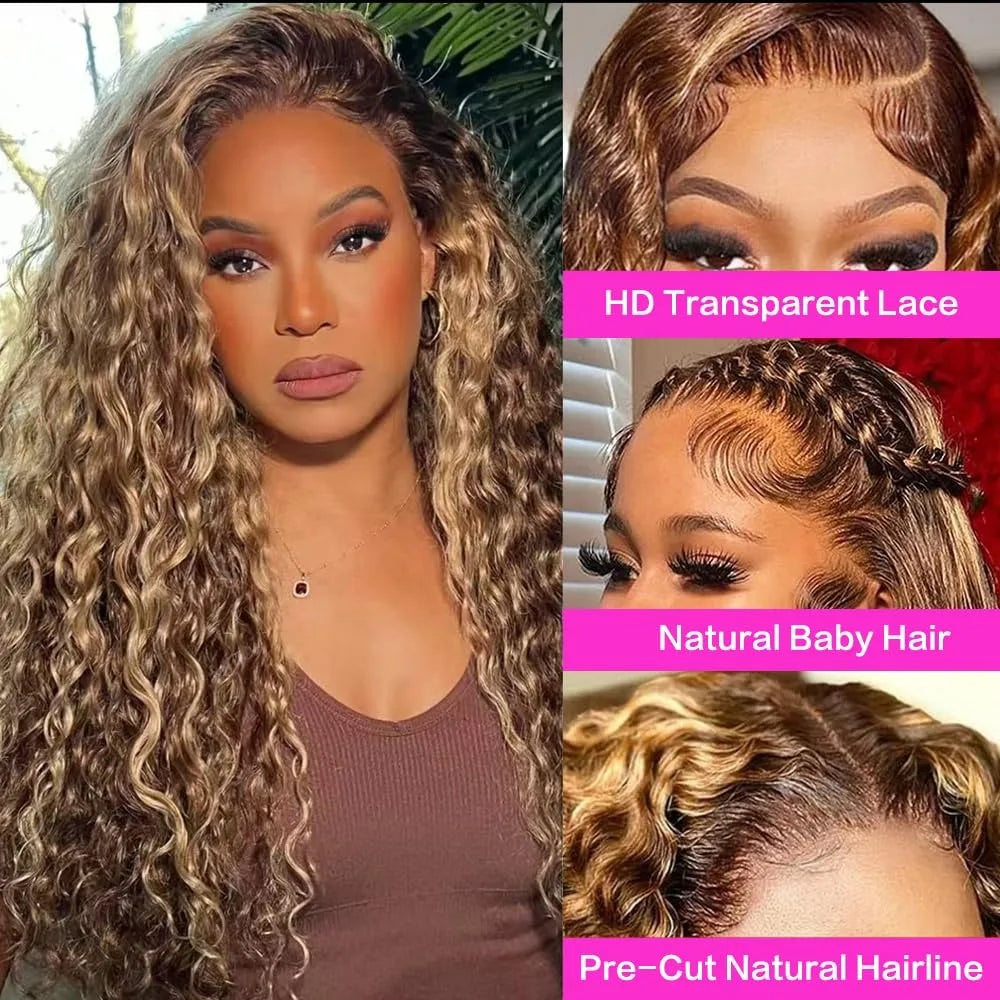 30 40 Inch Highlight 13x6 Hd Lace Frontal Wig Human Hair Pre Plucked Deep Wave 13x4 Honey Blond Curly Lace Front Wigs Human Hair