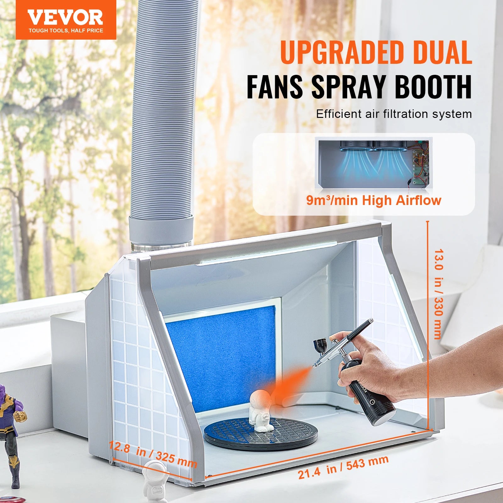 SucceBuy Airbrush Spray Booth Dual-Fans Portable Hobby Airbrush Paint Spray Booth Kit with LED Lights and Exhaust Extension Hose