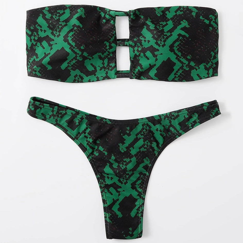 Sexy Snake Print Bikini 2023 WomenBandeau Swimsuit Swimwear Female 2 Pieces Bikinis Sets Thong Bathing Suit Brazilian Beach Wear