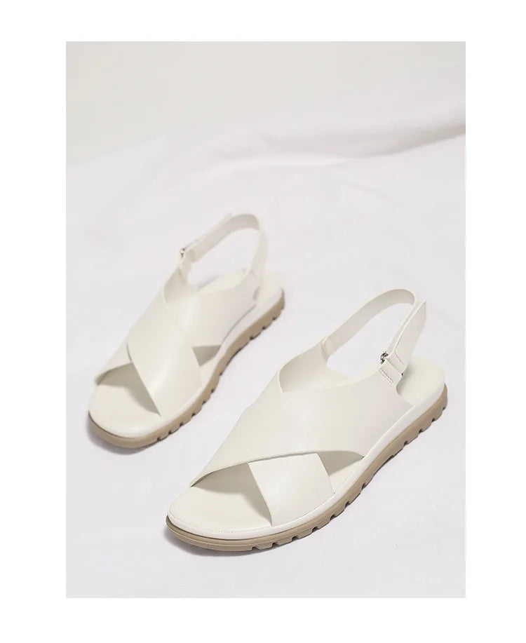 Summer Designer Simple Elegant Women's Sandals Flat Heel Soft Bottom Cross Soft Surface Anti slip Lightweight Casual big size