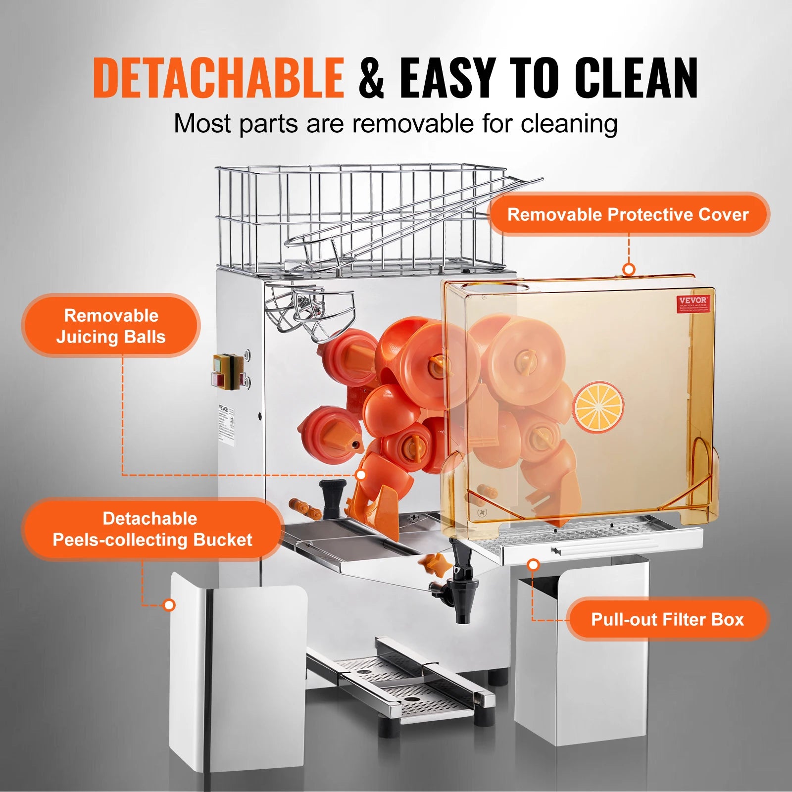 SucceBuy Commercial Orange Juicer Machine Juice Extractor with Water Tap Stainless Steel Orange Squeezer