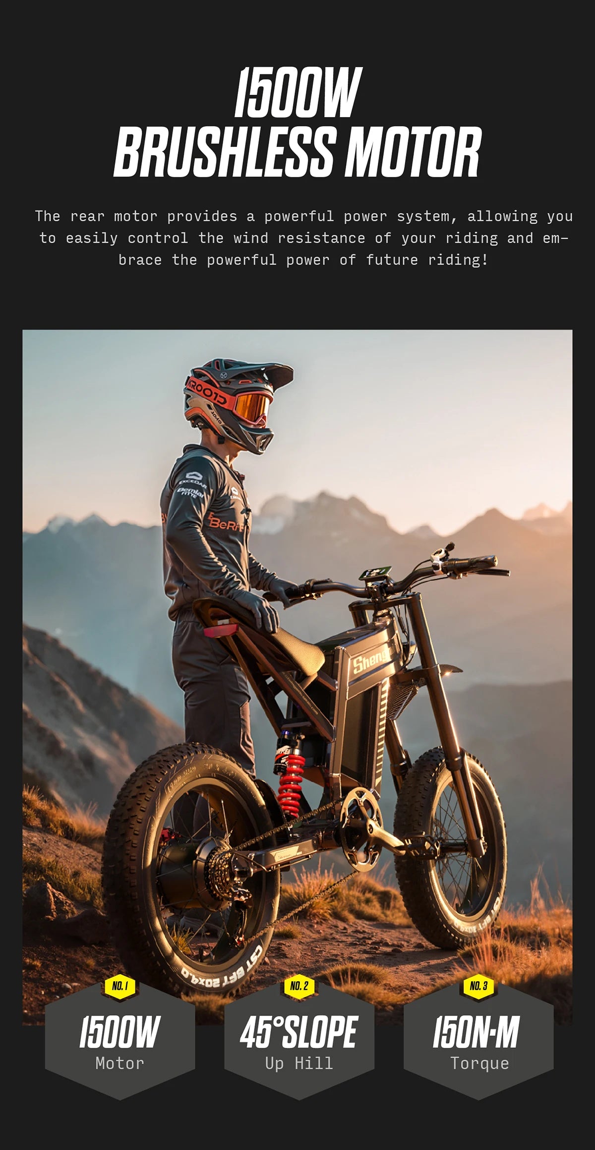 Shengmilo S900 60V30AH Battery electric bicycle,Adult 1500W E-bike Men's E-Mountain ebike , 20" Fat Tire Electric Bike