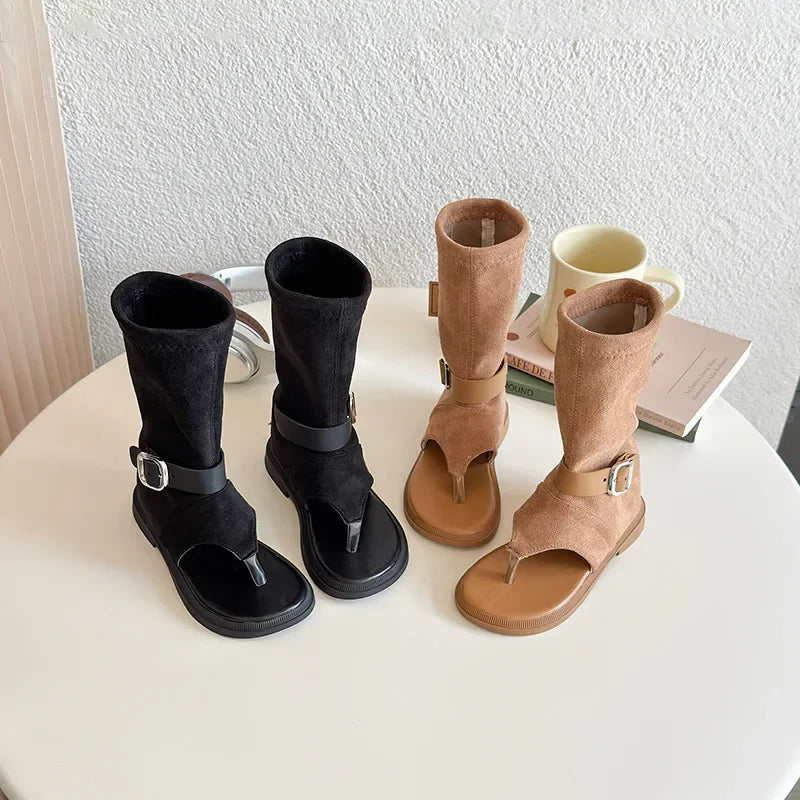 Summer sandals for girls, soft-soled Roman shoes, women's fashion, children's fashion, high-top, multi-heel, open-toe shoes