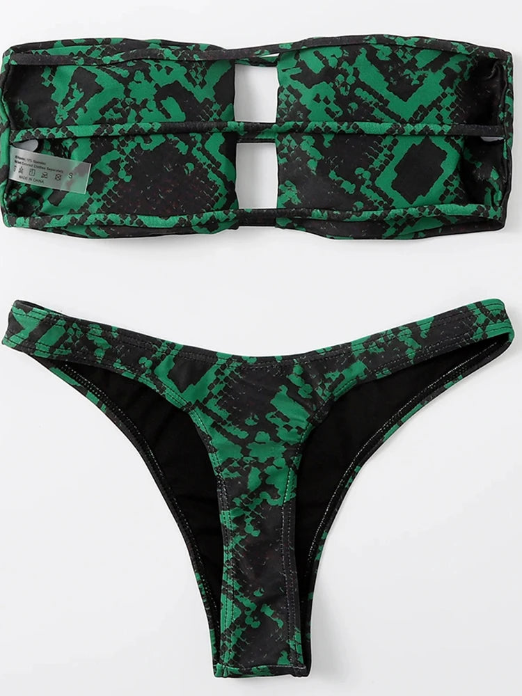 Sexy Snake Print Bikini 2023 WomenBandeau Swimsuit Swimwear Female 2 Pieces Bikinis Sets Thong Bathing Suit Brazilian Beach Wear