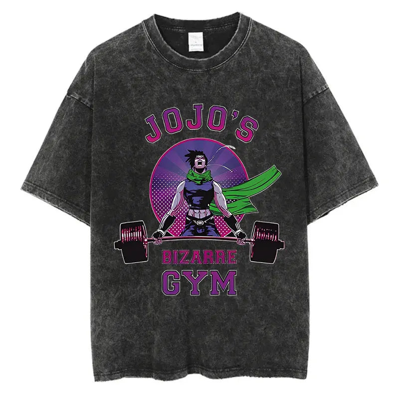 Vintage Washed TShirt Men Summer Hip Hop Streetwear T-shirt JoJo Bizarre Adventure Anime Print Cotton Casual Short Sleeve Tshirt