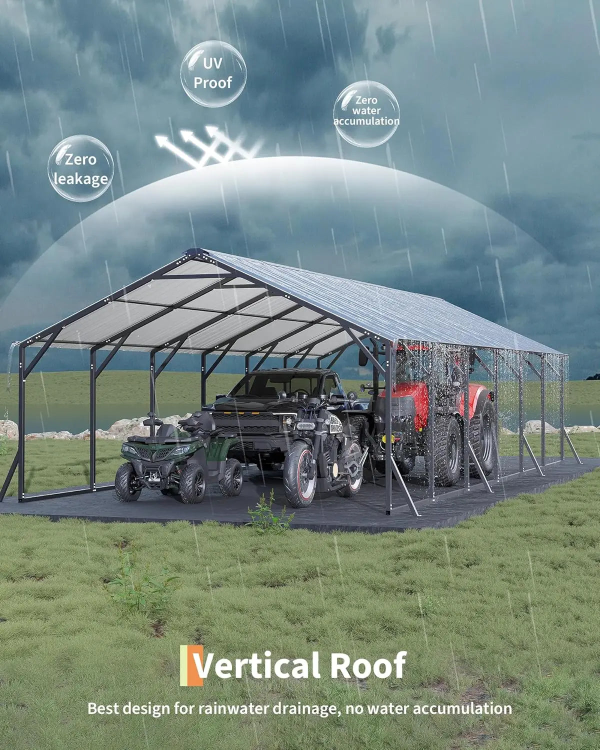 20x30x12ft Heavy Duty Steel Metal Carport Vertical Roof All Weather Multi Vehicle Pickup Boat Tractor Storage, Customized