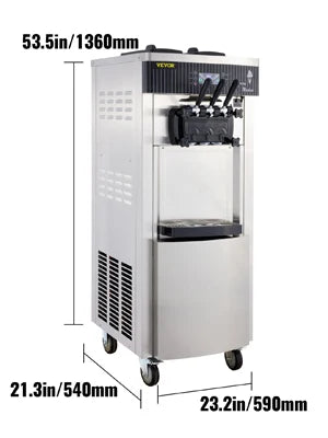 VEVOR Commercial Soft Serve Ice Cream Machine 2200W 20-28L/H - Dual 6L Hoppers for 2 Flavors, Dessert Shops & Bubble Tea Stores