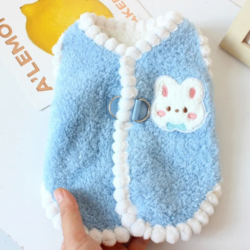 Rabbit Pattern Dog Vest Warm Plush Dog Clothes Autumn Soft Puppy Hoodies Luxury Cute Cat Vest Pullover Bichon Poodle Pet Apparel