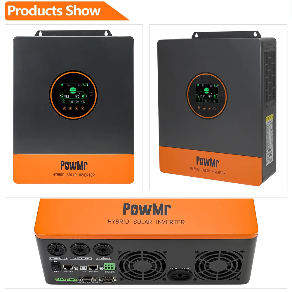 PowMr USA 5.2KW 48V 110Vac Hybrid Solar Inverter Can Split Phase 220Vac Output When Parallel Pure Sine Wave MPPT 100A PV 500Vdc