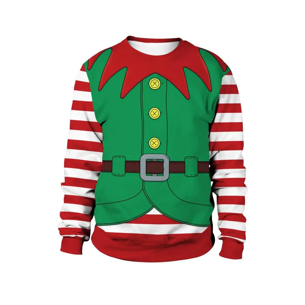 Men Christmas Elf Sweatshirts Red Green Genie Graphic Pullover 3D Printed Xmas Party Novelty Hoodies Warm Couple Clothing