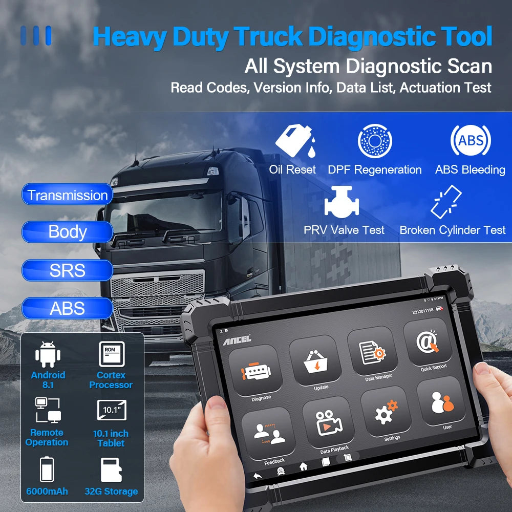 ANCEL X7HD Heavy Duty Truck Scanner Full System Diagnostic Tool Bidirectional Diesel Scan Tool with 40+ Reset & DPF ECU Coding