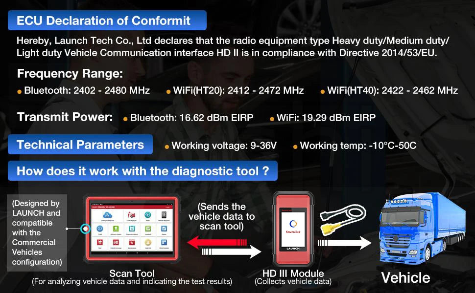 LAUNCH X431 SMARTLINK C HD 24V Heavy Duty Truck Diagnostic Tools Remote Control Works with X431 PRO3S+ V5.0 PRO3 ACE