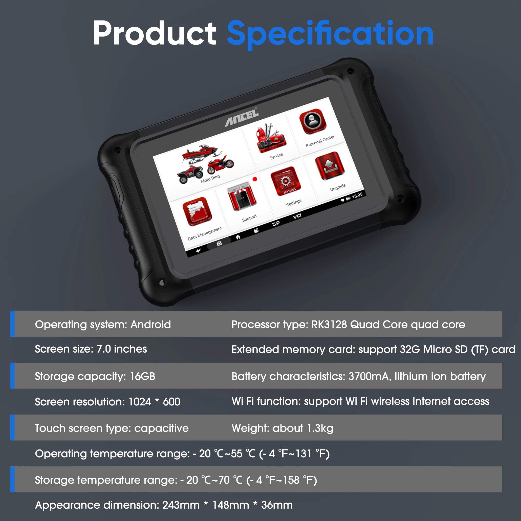 ANCEL MT700 OBD2 Motorcycle Scanner Full System Diagnostic Tool Oil Reset ABS Bleeding ECU Coding Active Test for Motorcycle