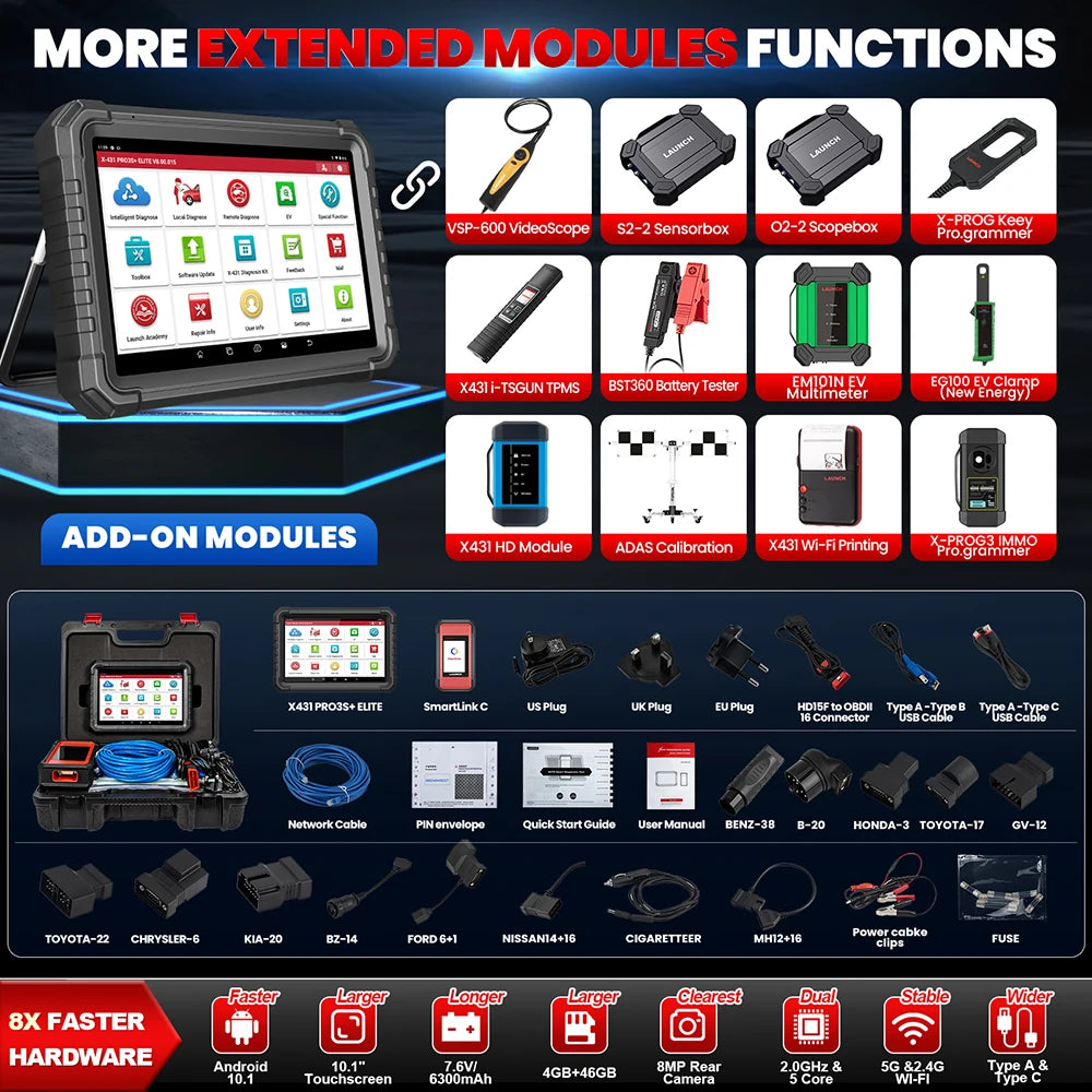 LAUNCH X431 PRO3S+ELITE Auto Car Scanner Pro3s+ Diagnose Tool Scan Diagnostic 37+ Resets Active Test ECU Coding J2534 Program