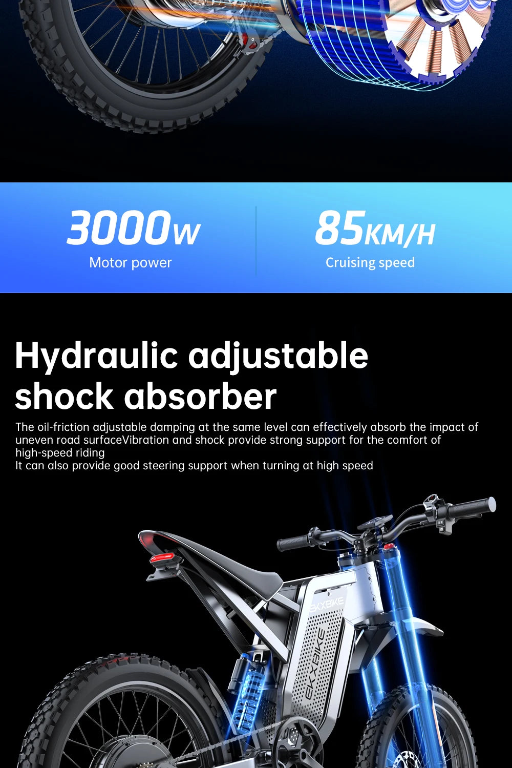 EKX X21 Max Electric Motorcycles 3000W Brushless Gearless Motors 60V30AH Lithium Battery Speed 85Kmh Adult Off Road Ebike