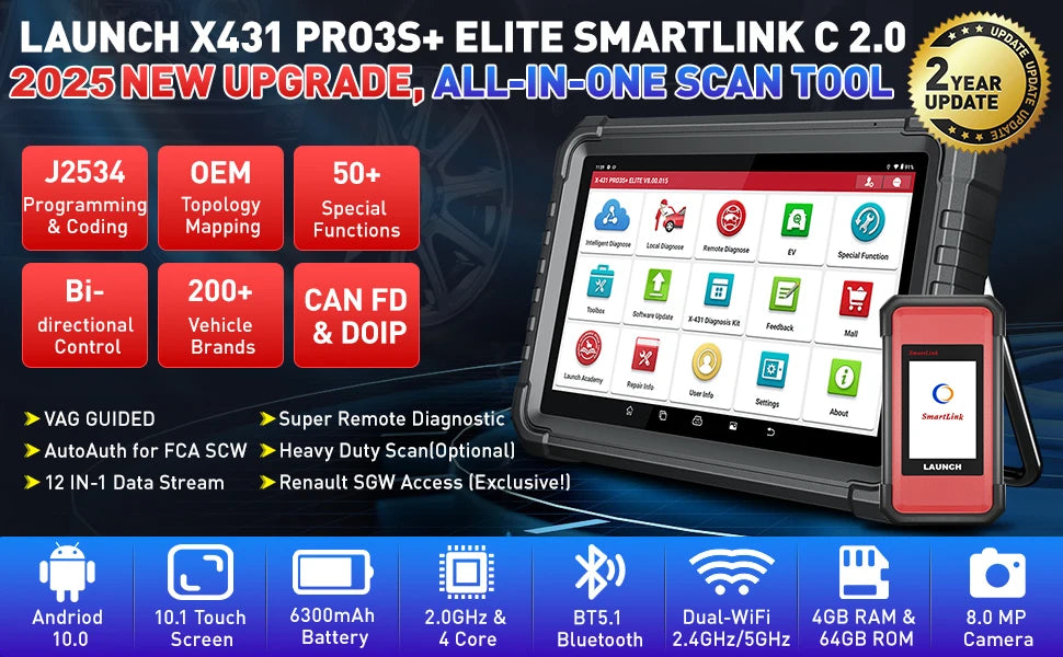LAUNCH X431 PRO3S+ELITE Auto Car Scanner Pro3s+ Diagnose Tool Scan Diagnostic 37+ Resets Active Test ECU Coding J2534 Program
