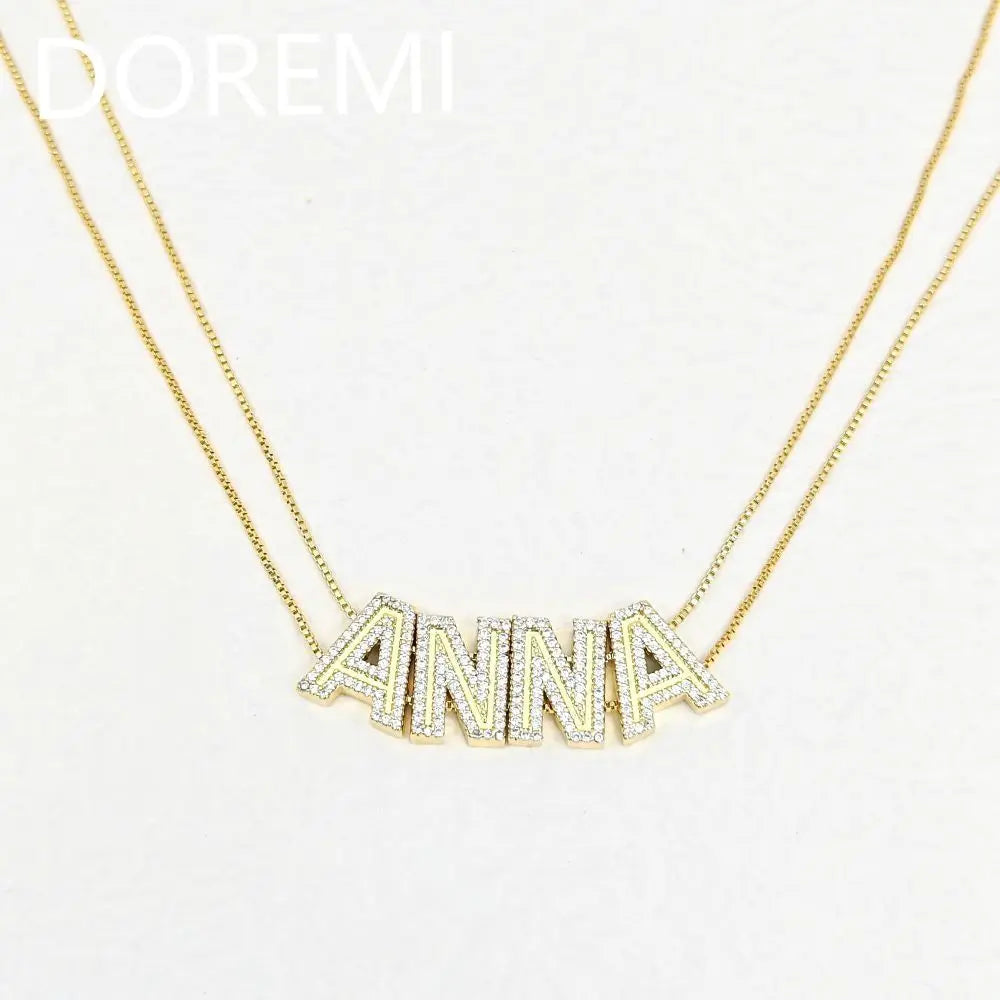 DOREMI 2024 New Custom Gold Plated Initial Letter CZ Zircon Double Chain Slide Name Necklace for Women Anniversary Jewelry Gifts