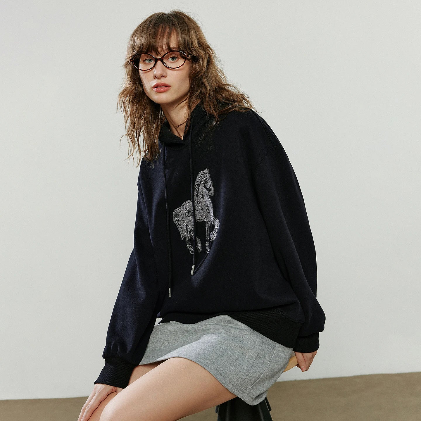 TOYOUTH Women Hoodies 2025 Winter New Loose Crew-neck Warm Applique Embroidery Tops