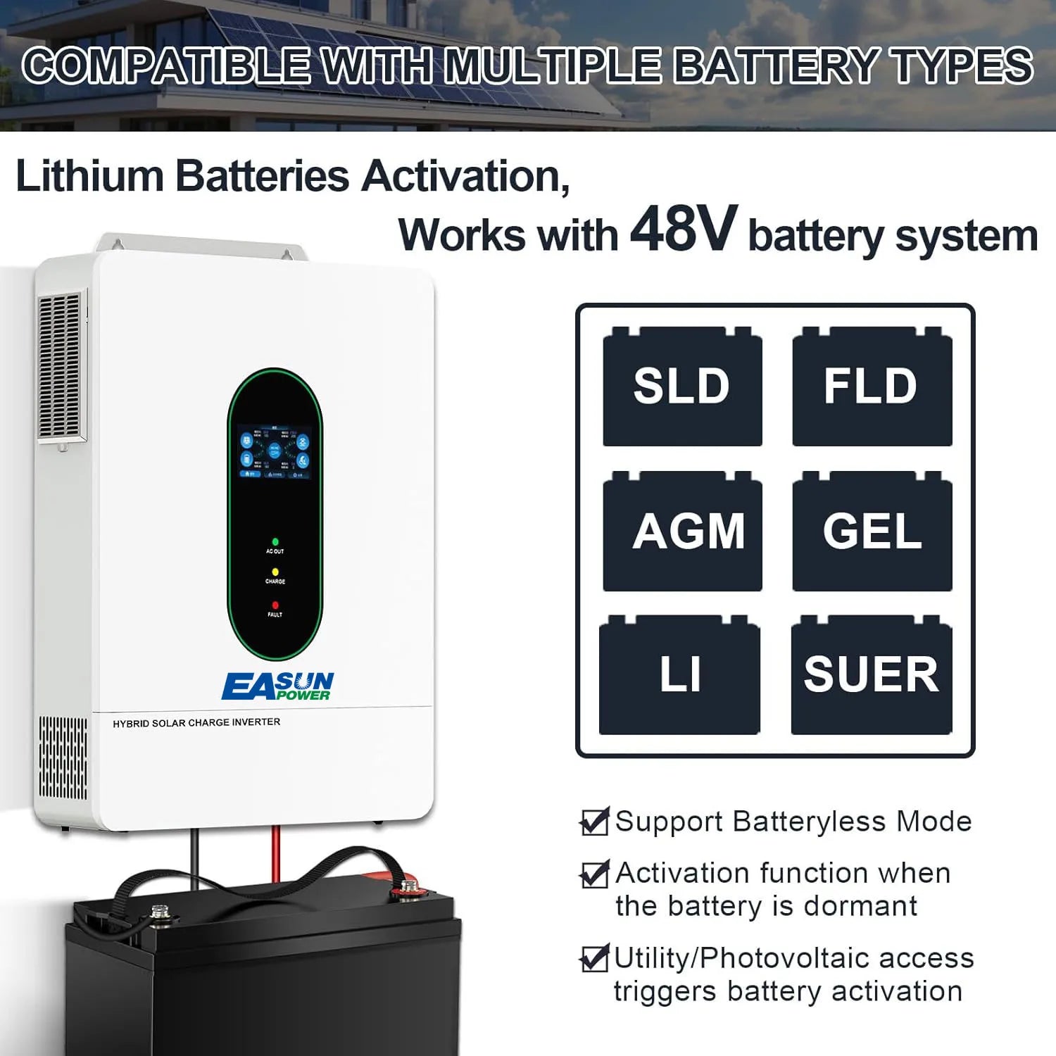 EASUN POWER 12KW Split Phase Inverter 48V 110V Hybrid Solar Inverter 220A MPPT Paralleled With WiFi Solar Controller Inversores