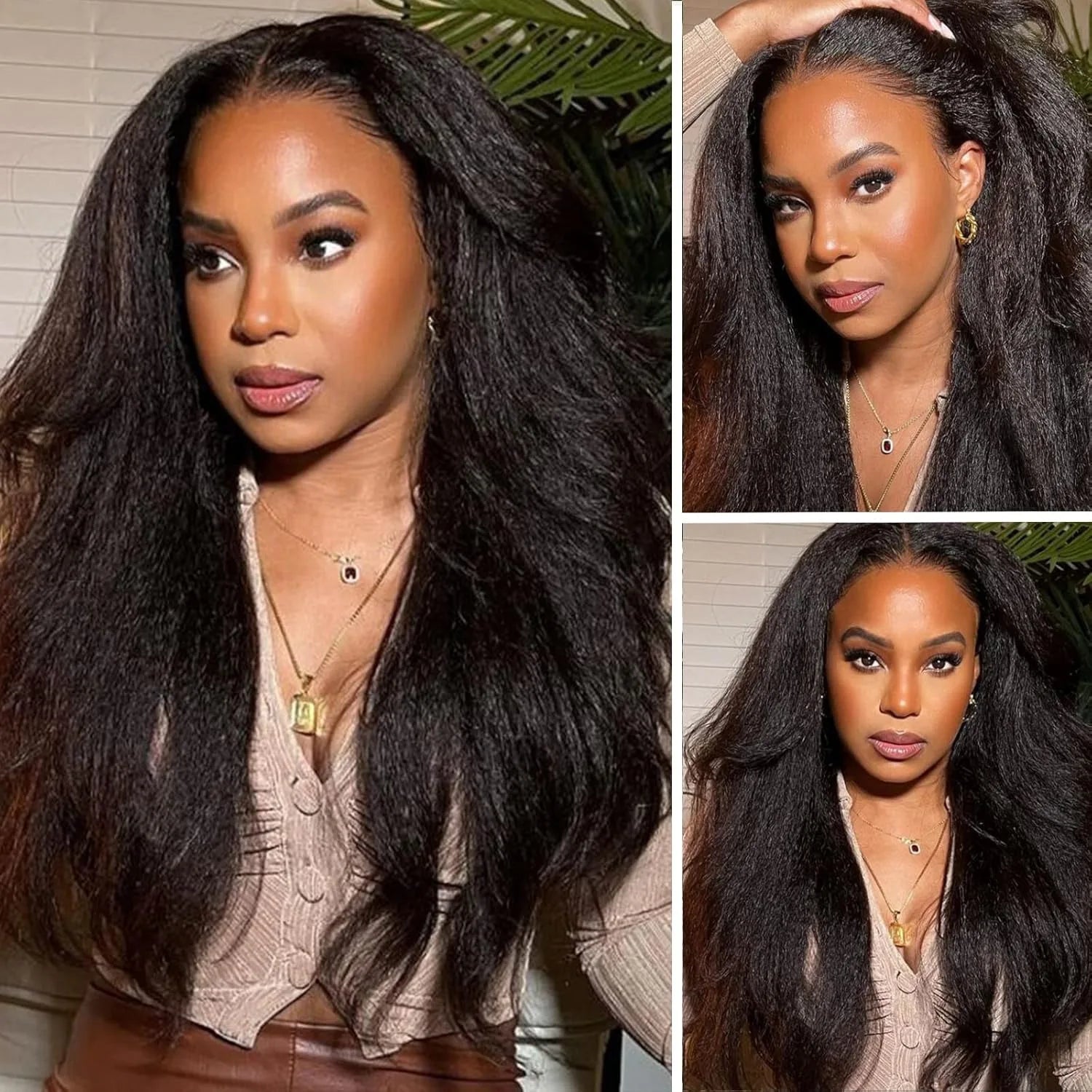 V Part Kinky Straight Human Hair Wig 250% Density for Women Upgrade U part Wig No Leave Out V Shape Clip in Half Wigs No Glue