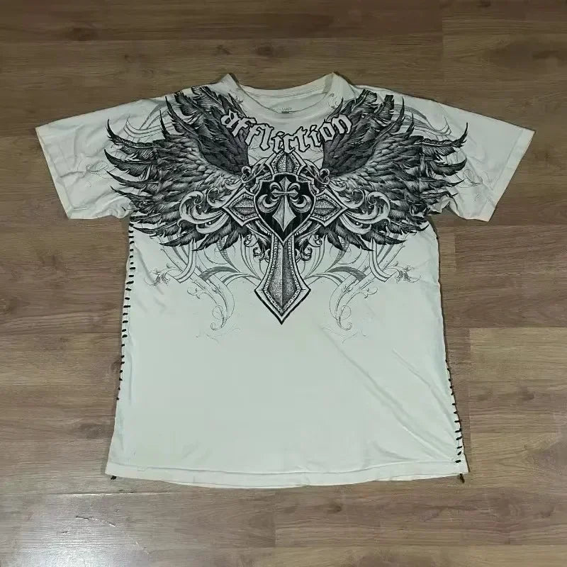 Y2K Gothic Harajuku Splice Printing White Long Sleeve New Punk Hip Hop Sexy T shirt Fashion Casual Pure Cotton Loose Tops Unisex