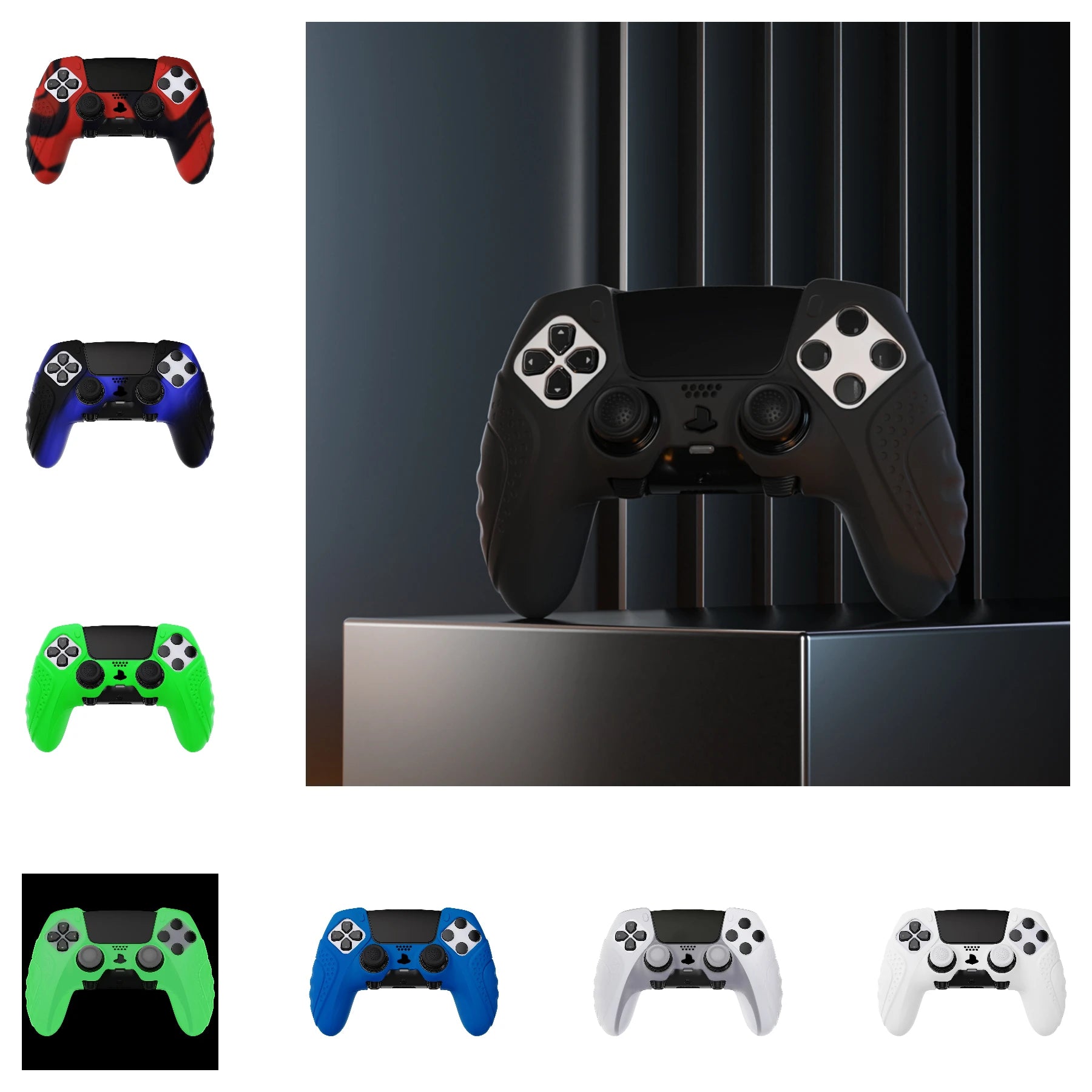 PlayVital Anti-Slip Silicone Cover Case for ps5 Edge Controller, Rubber Protector with Thumb Grip Caps - Guardian Edition Series