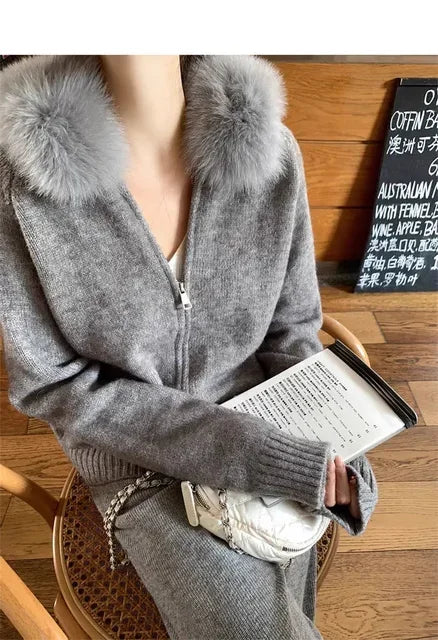 Winter Women Old Money Girl Long Sleeve Full Zip Cardigan Sweater Cuddly Hoodies Knitwear 2000s Aesthetic Korean Fashion Sweater