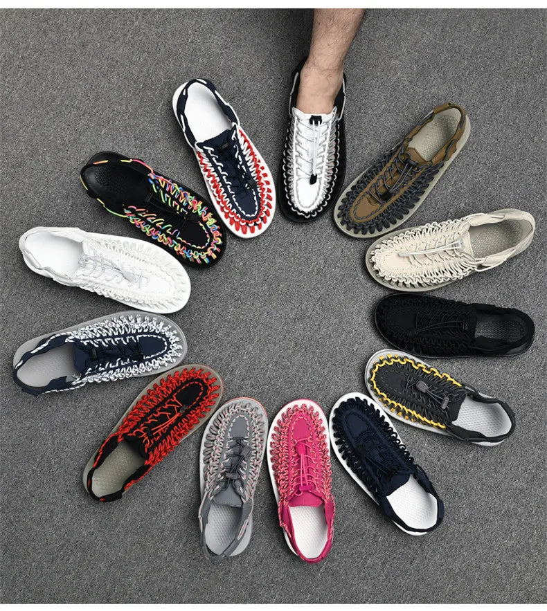 Summer Men Sandals Fashion Handmade Weaving Design Beach Sandals Breathable Casual Flat Sandals Outdoor Couples Sandals Size