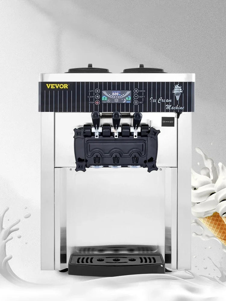 VEVOR Commercial Ice Cream Machine 5.3 to 7.4Gal per Hour Soft Serve with LED Display Auto Clean 3 Flavors for Restaurant